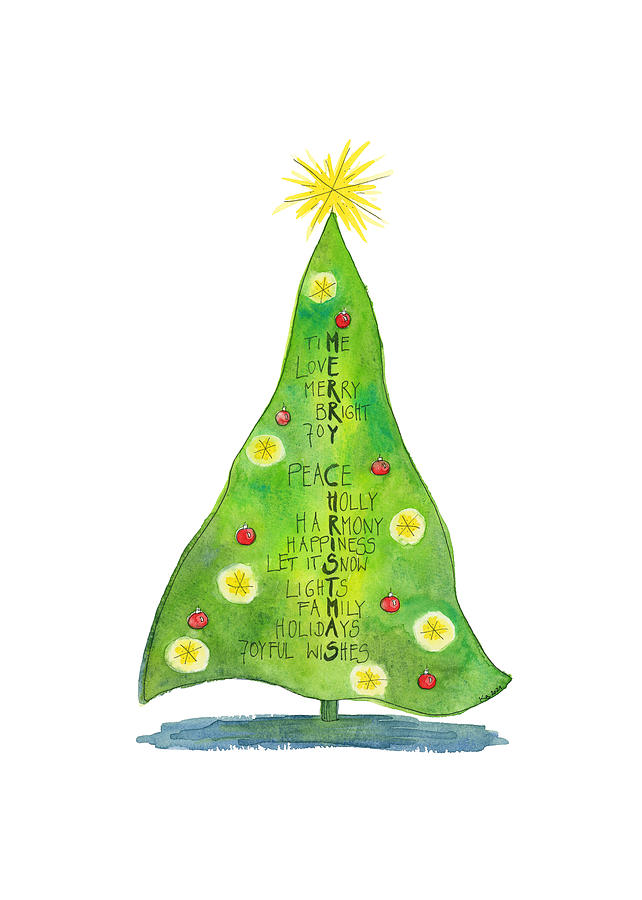 Beautifully decorated christmas tree with Merry Christmas typography Painting by Karen Kaspar