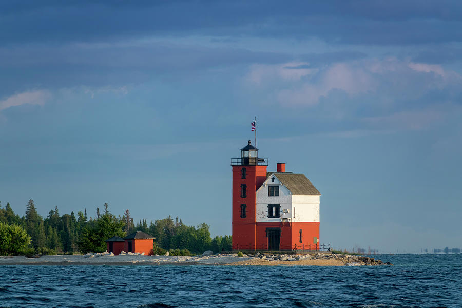 Beautifully painted Historic Round Island Lighthouse Mackinac Island Michigan Photograph by