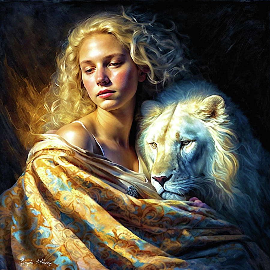 Beauty And The White Lion Mixed Media by Gayle Berry - Fine Art America