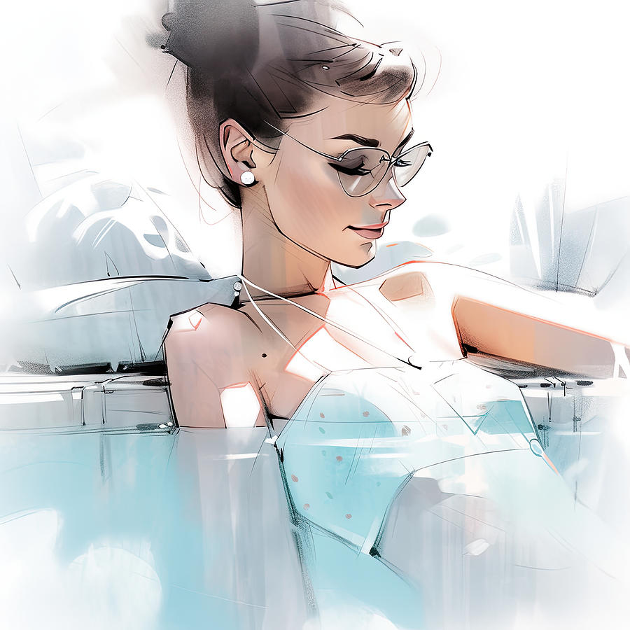 Audrey Hepburn Painting - Beauty at the Pool by My Head Cinema