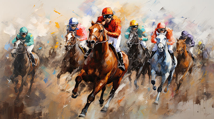 Beauty of Motion - Horse Racing Impressionist Art Painting by Lourry Legarde