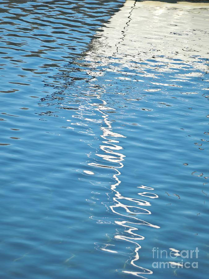 Beauty Of Nature Abstract - Reflection Of White Sail Boat On Blue Lake Water Photograph by Tatiana Bogracheva