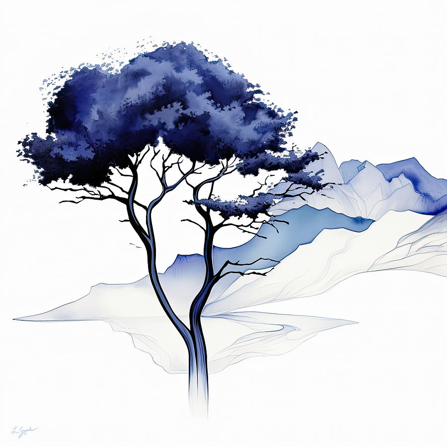 Beauty of Simplicity - Blue Mid-Century Modern Art Painting by Lourry Legarde Beauty of Simplicity - Blue Mid-Century Modern Art Painting by Lourry Legarde