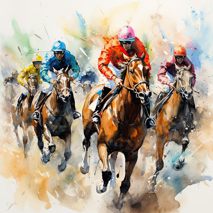 Beauty of the Race - Horse Racing Artwork Painting by Lourry Legarde
