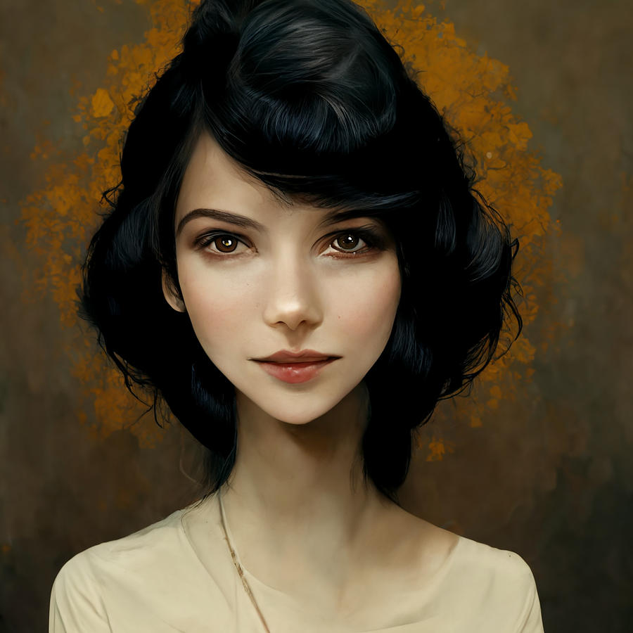 Beauty  Woman  With  Black  Hair  And  The  Brown  Eyes  E73171ab  4b3c  4133  96bc  318340c8c5c6 By Painting by MotionAge Designs