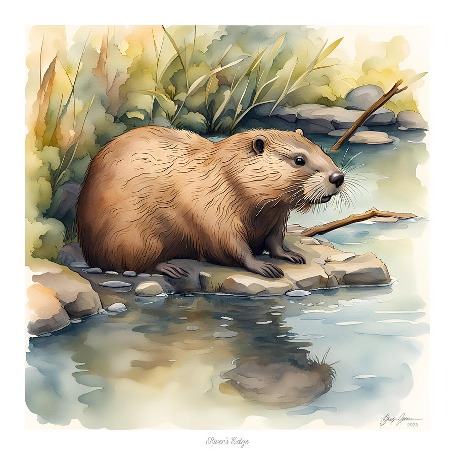 Beaver at Rivers Edge Digital Art by Greg Joens