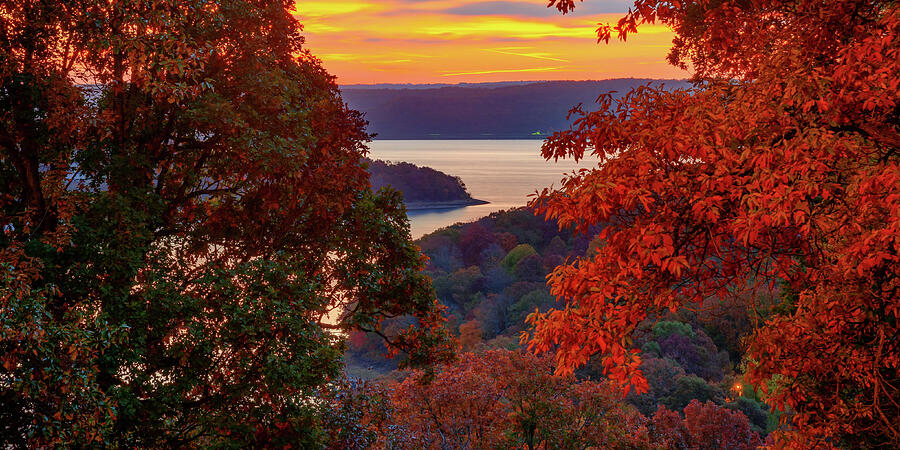 America Photograph - Beaver Lake Autumn Landscape Panorama by Gregory Ballos