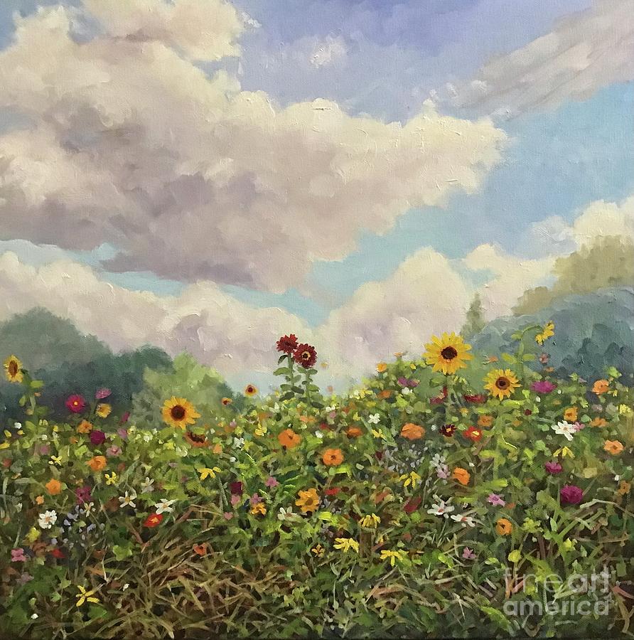 Beaver Lake Flower Field Painting by Anne Marie Brown
