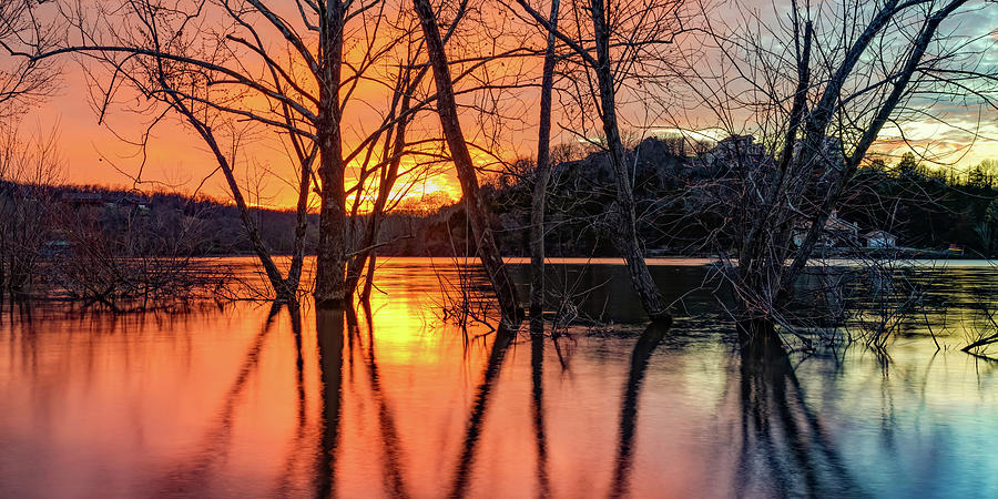Beaver Lake Photograph - Beaver Lake Sunset Fire and Ice Panorama - Northwest Arkansas by Gregory Ballos
