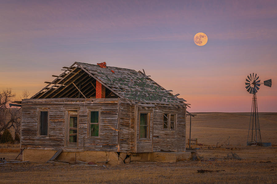 Sunset Photograph - Beaver Moonrise over the Homestead by Darren White