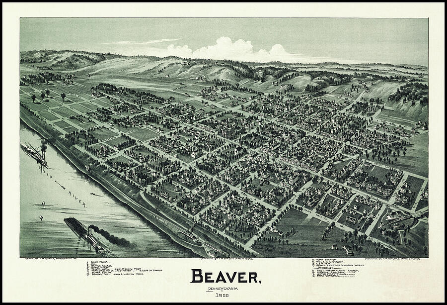 Pennsylvania Map Photograph - Beaver Pennsylvania Vintage Map Birds Eye View 1900 by Carol Japp