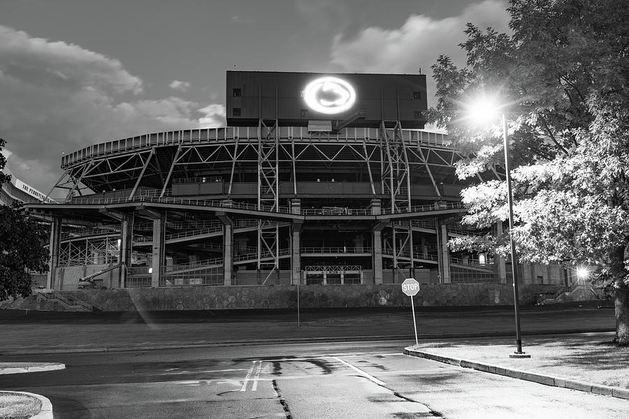 Beaver Stadium At Night At Penn State University In Black And White