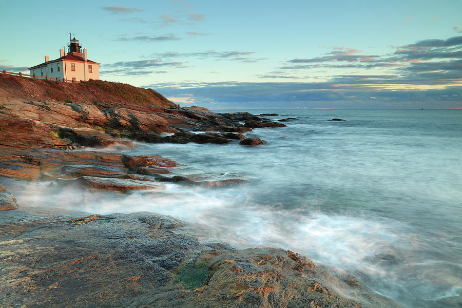 Beavertail Point Lighthouse Seascape, Beavertail Point Lighthouse, Jamestown Rhode Island Photograph by Roupen Baker
