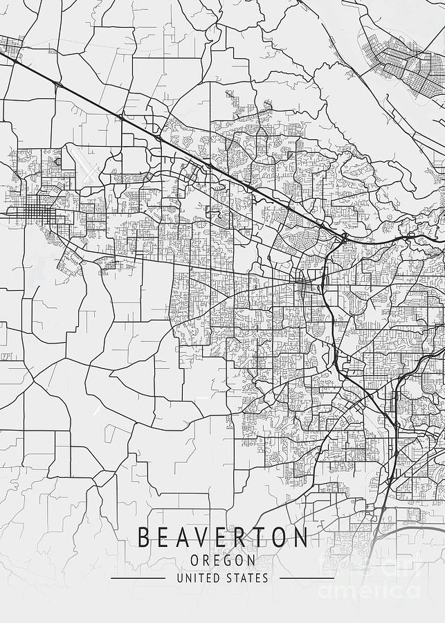 Beaverton - Oregon US Gray City Map Digital Art by Tien Stencil - Fine ...