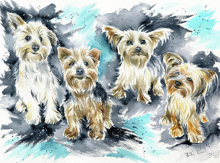 Bebes Yorkshire Terrier Painting Painting by Dora Hathazi Mendes