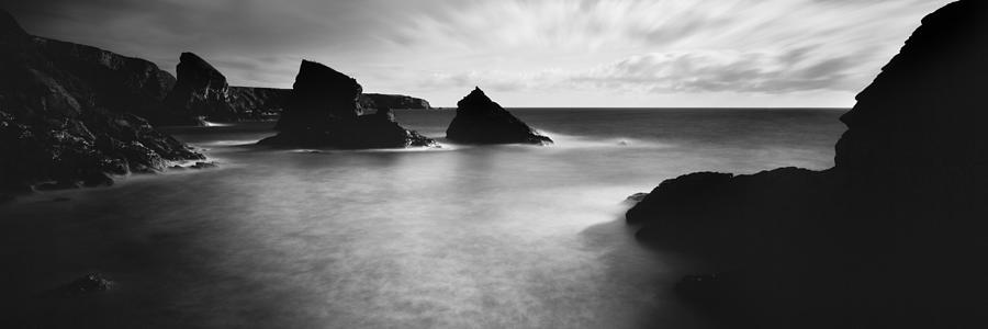 Bedruthan steps Beach Cornwall Black and white Photograph by Sonny Ryse