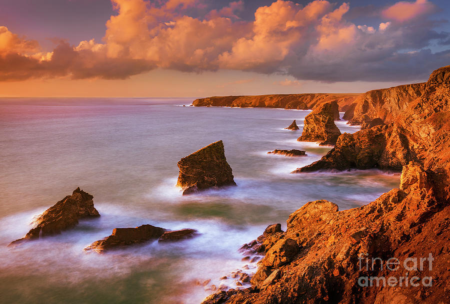 Bedruthan Steps Sunset, Cornwall, England Photograph by Neale And Judith Clark