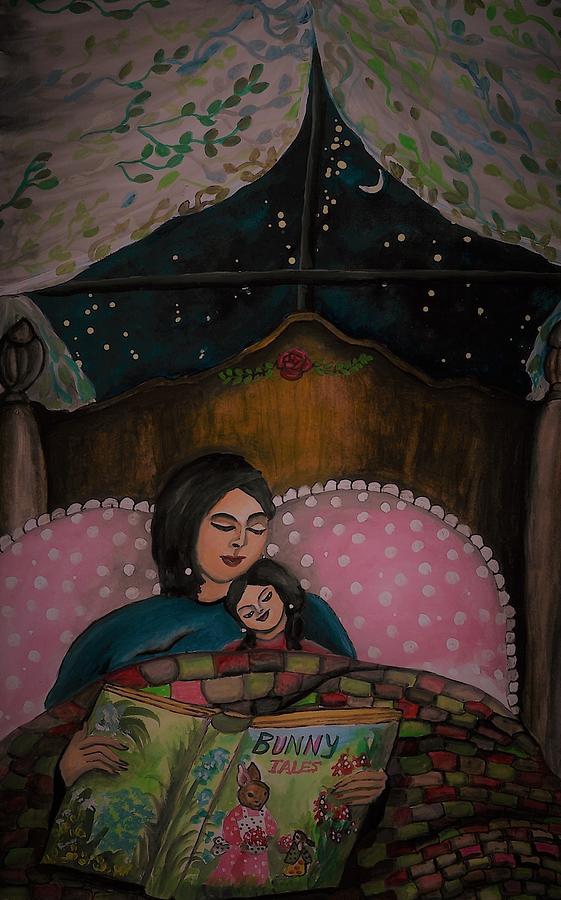 Bedtime stories-happy times Painting by Tara Krishna