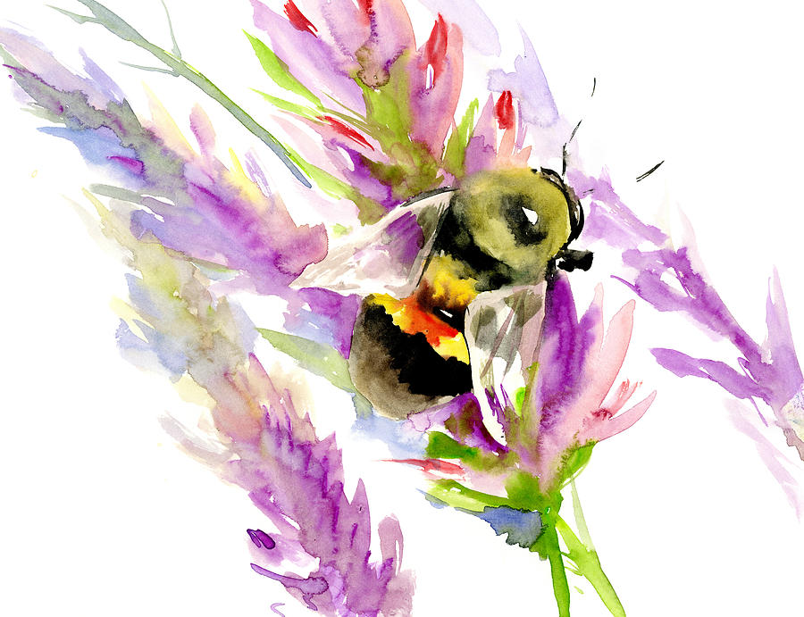 Bee and Flowers Painting by Suren Nersisyan