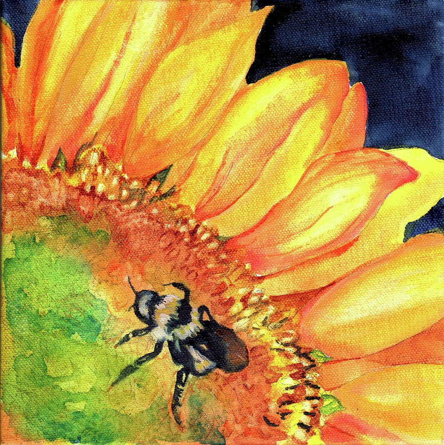 Bee and Sunflower Painting by Mary Haley-Rocks