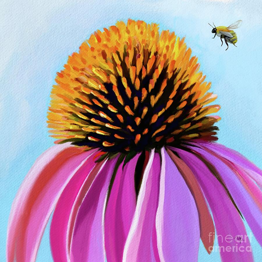 Bee-autiful Coneflower Painting by Tammy Lee Bradley