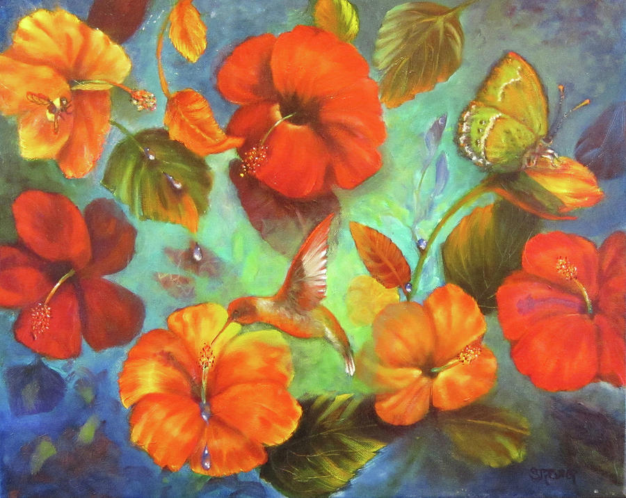 Bee-Butterfly-Hummer Painting by Sherry Strong