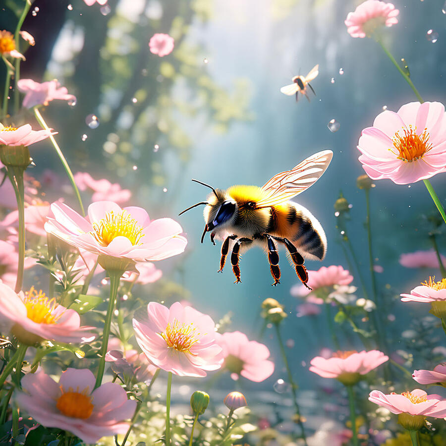 Flower Photograph - Bee in Flight 5 by John Palliser