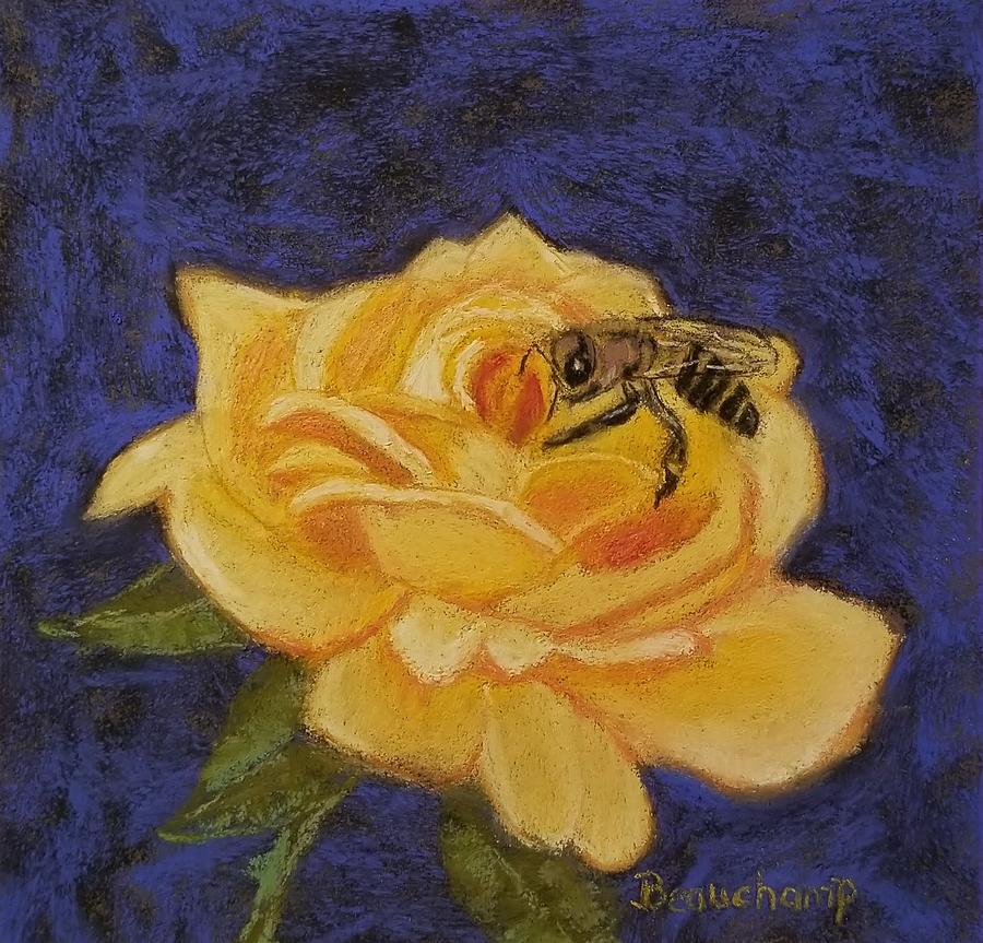 Bee on Yellow Rose Pastel by Nancy Beauchamp