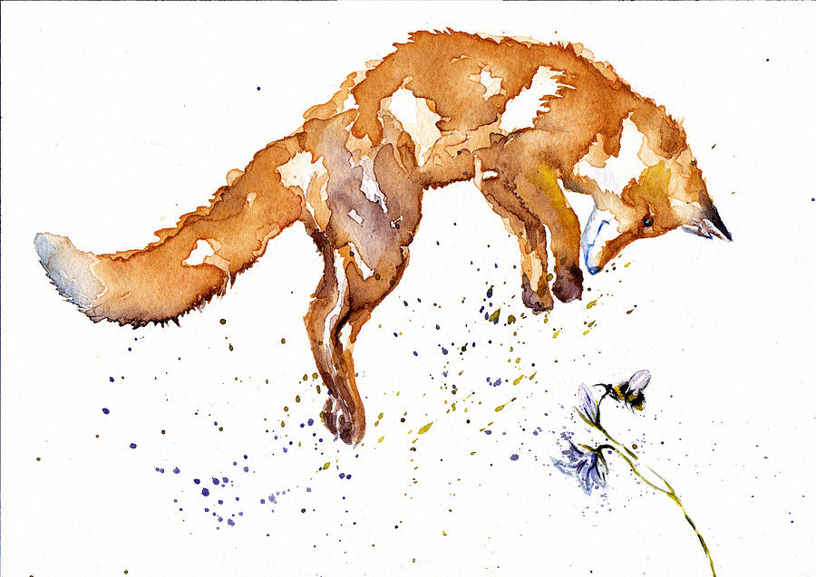 Bee Sprung - Leaping Red Fox Painting by Debra Hall