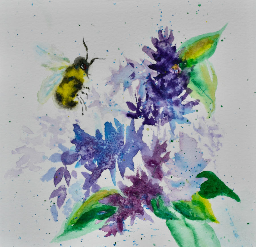 Bee-utiful Lilacs Painting by Beverley Harper Tinsley
