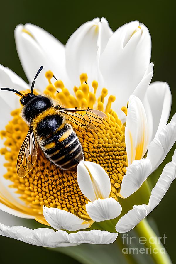 Bee-ware - Incredible Close Up of a Honey Bee Hard at Work Mixed Media by Artvizual Premium