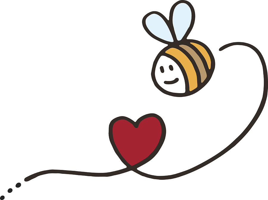 Bee with love heart Drawing by Mightyisland