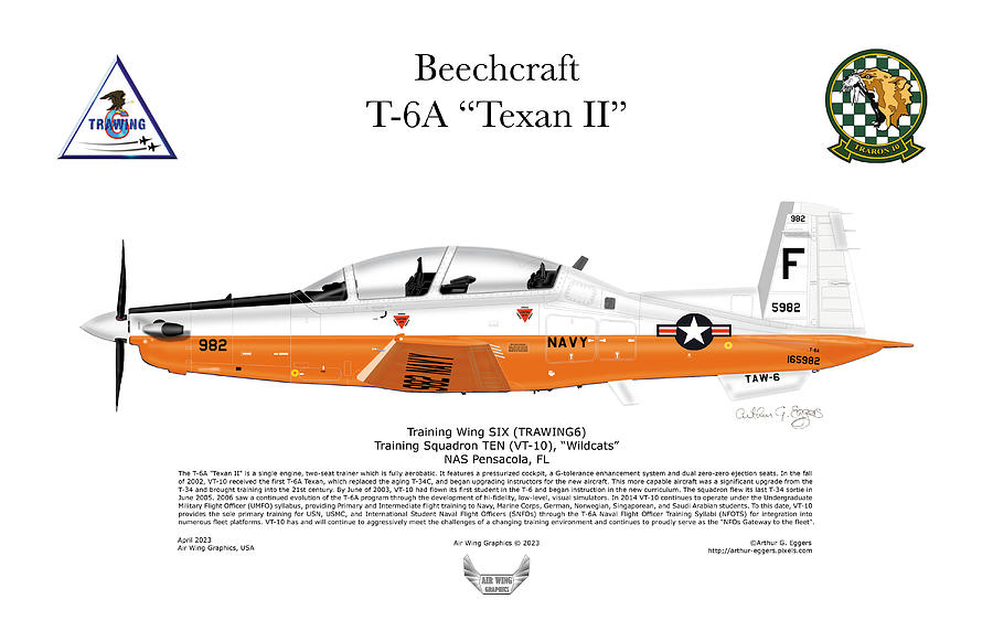 Beechcraft Digital Art - Beechcraft T-6A Texan II VT-10 by Arthur Eggers