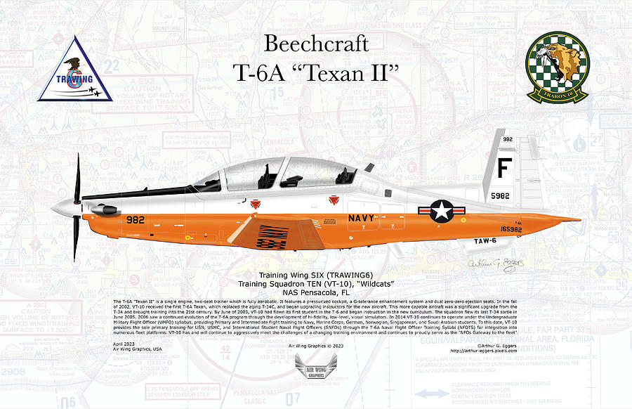 Beechcraft T-6A Texan II VT10 Map Background Digital Art by Arthur Eggers