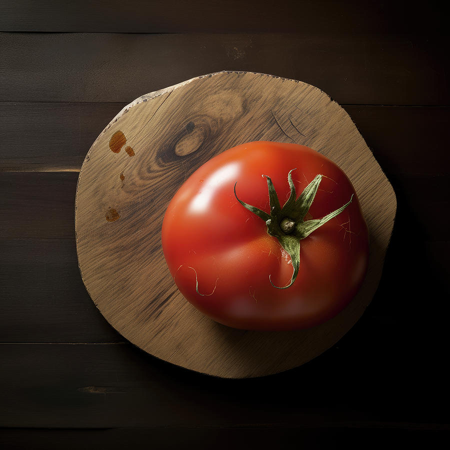 Beefsteak Tomato On Walnut Plate Digital Art by Yo Pedro