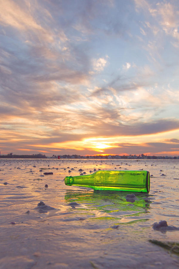 Sunset with bottle Photograph by Nautical Chartworks