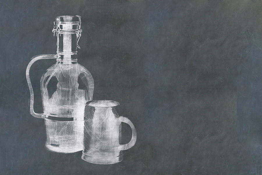 Beer Growler And Stein On Blackboard Photograph