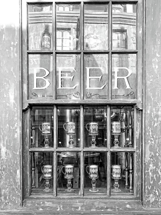 Beer In The Window Bw Photograph