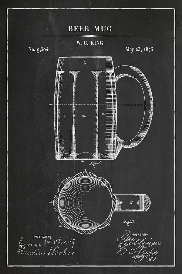 Beer Mug Blueprint Patent in Chalk Digital Art by Florian Rodarte
