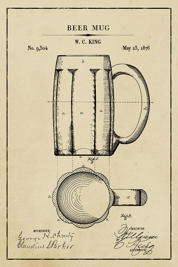 Beer Mug Blueprint Patent on Aged Paper Digital Art by Florian Rodarte ...