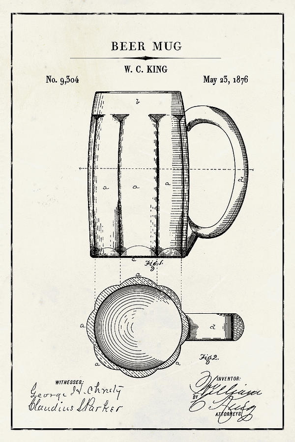 Beer Mug Blueprint Patent on Ivory Paper Digital Art by Florian Rodarte