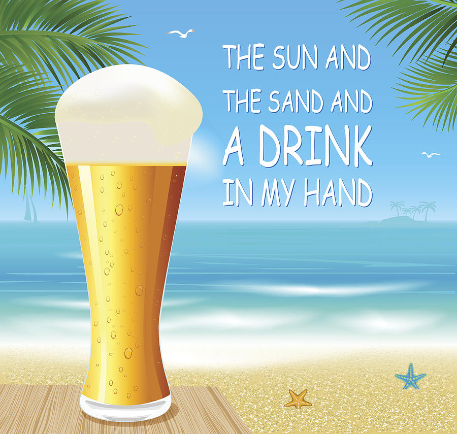 Beer on a beach Drawing by Monicaodo
