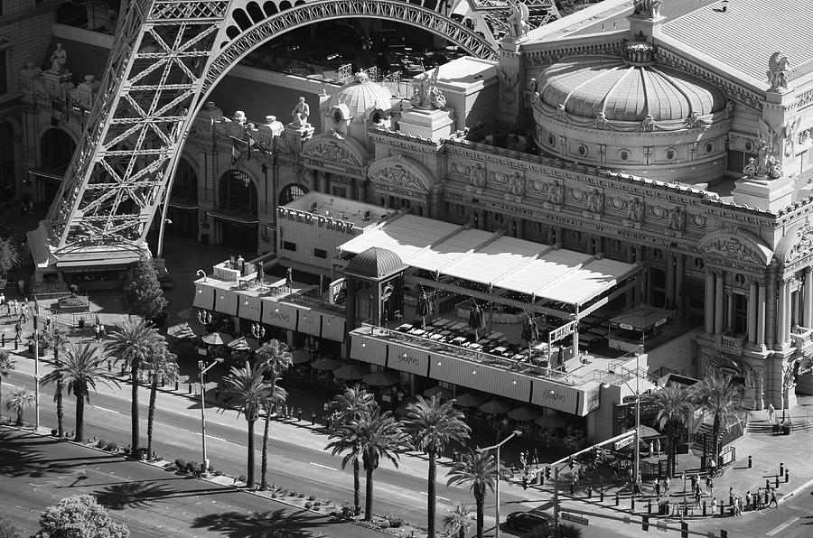 Beer Park over Alexxas Restaurant at Paris Resort Las Vegas Nevada Black and White Photograph by Shawn OBrien