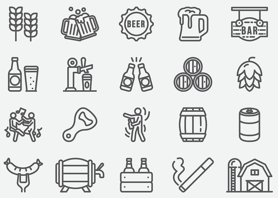 Beer Party Line Icons Drawing by LueratSatichob
