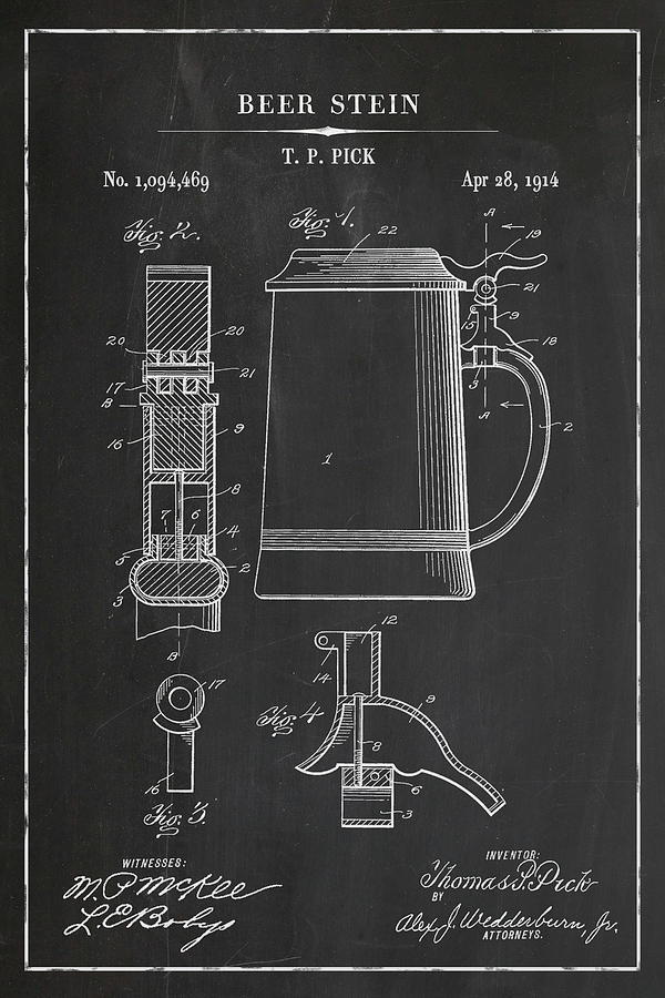 Beer Stein Blueprint Patent in Chalk Digital Art by Florian Rodarte