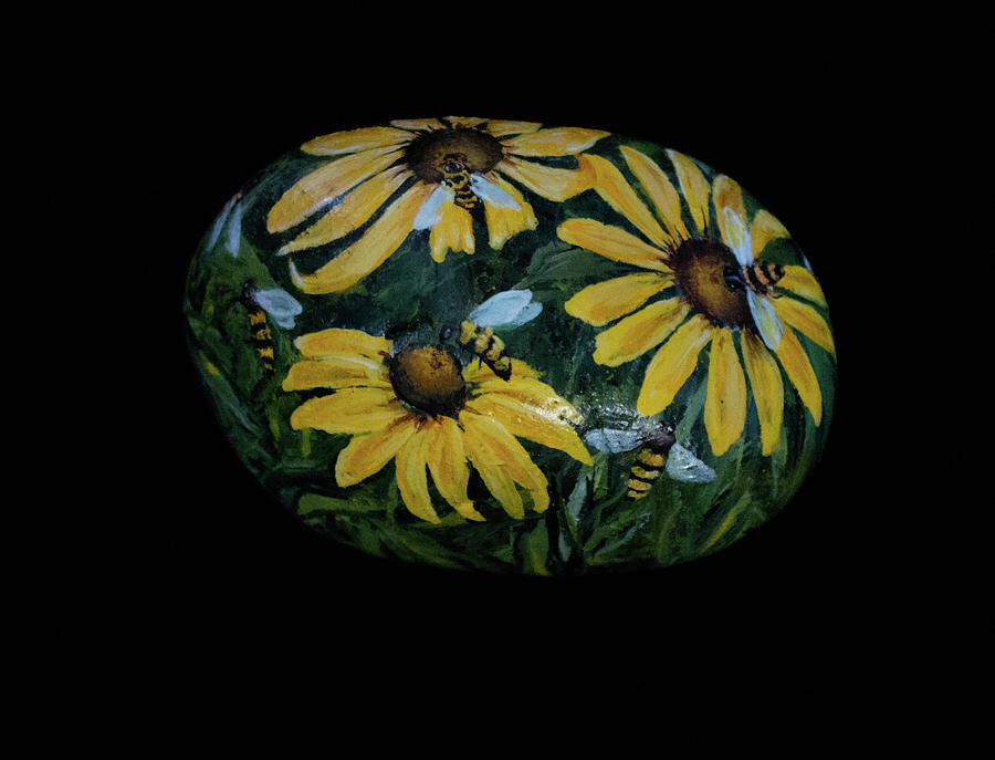 Bees and Black Eyed Susan Painting by Nancy Lauby