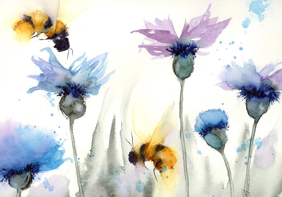 Bees and Flowers #3 Painting by Dawn Derman Bees and Flowers #3 Painting by Dawn Derman