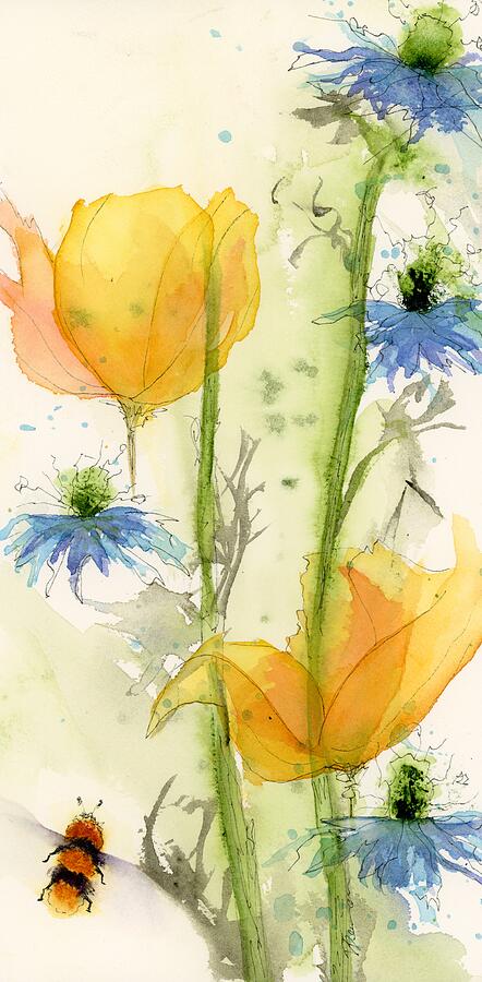 Bees and Spring Flowers 1 Painting by Dawn Derman Bees and Spring Flowers 1 Painting by Dawn Derman