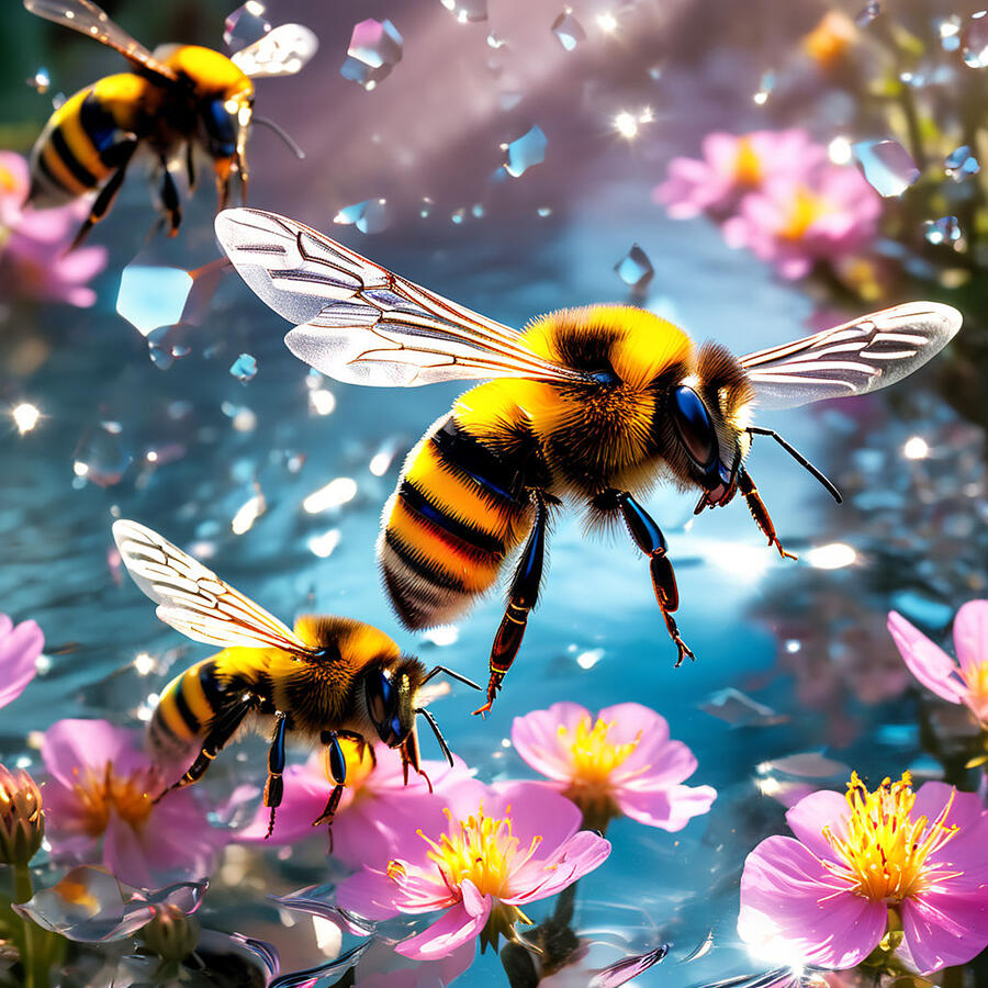 Flower Photograph - Bees In Flight 3 by John Palliser