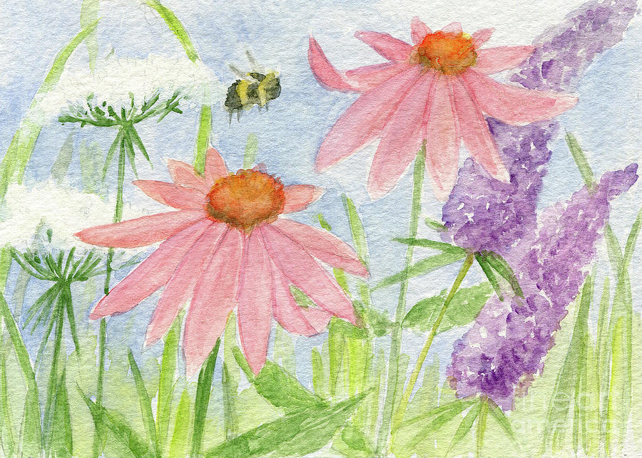 Bees in the Cottage Garden Painting by Laurie Rohner